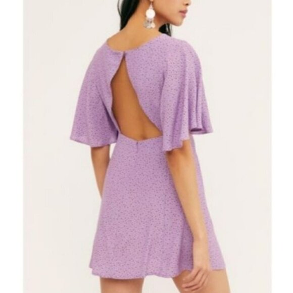 Free People | Tootsie Mini Dress Empire Waist Flutter Sleeve Purple Size 2 - Picture 13 of 13